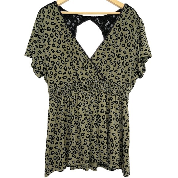torrid Tops - Torrid Cheetah Print Top Whimsigoth Womens 3X Green Lace Smocked Empire Waist‎
